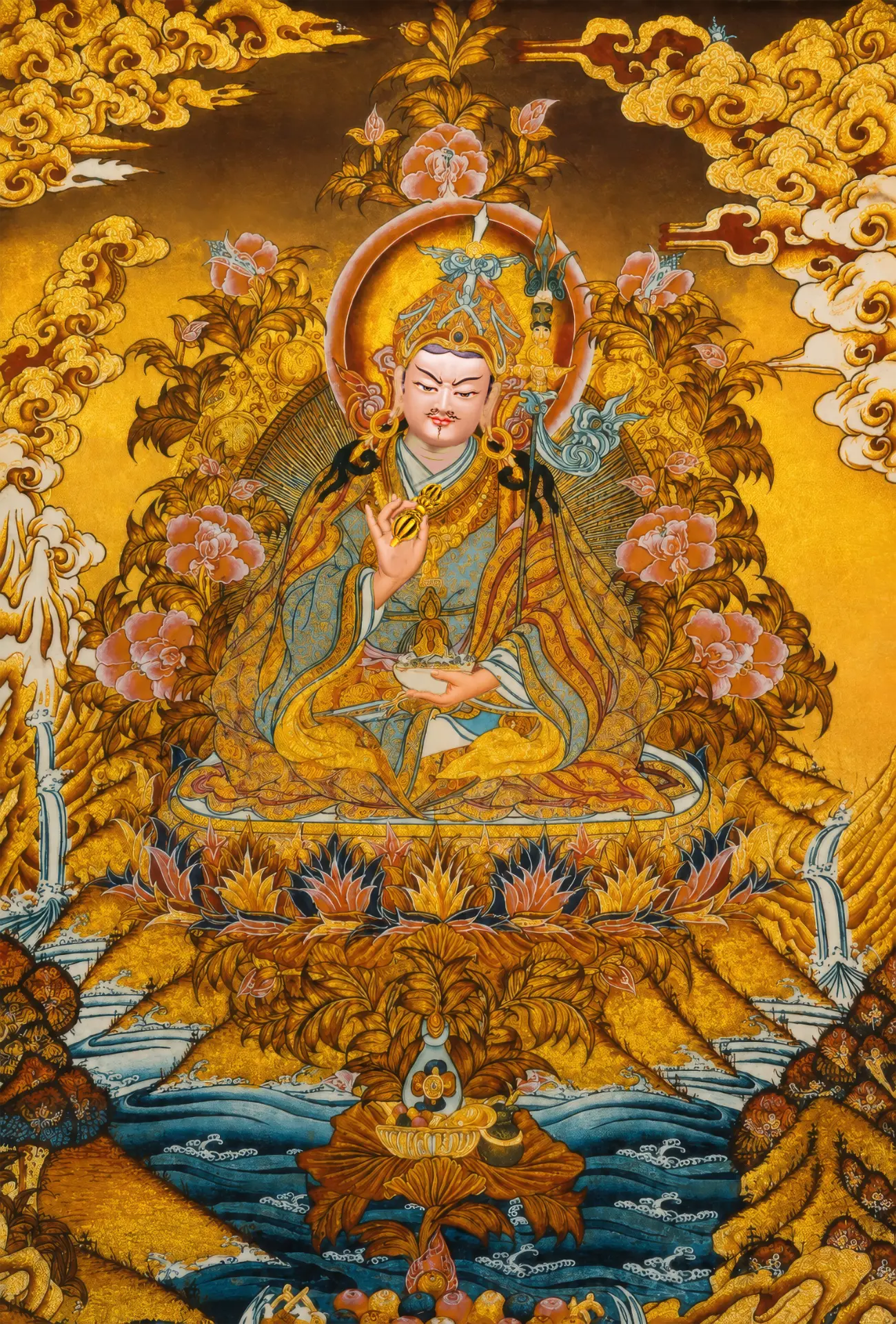 Thangka του Guru Rinpoche (Padmasambhava) σε άνθος λωτού