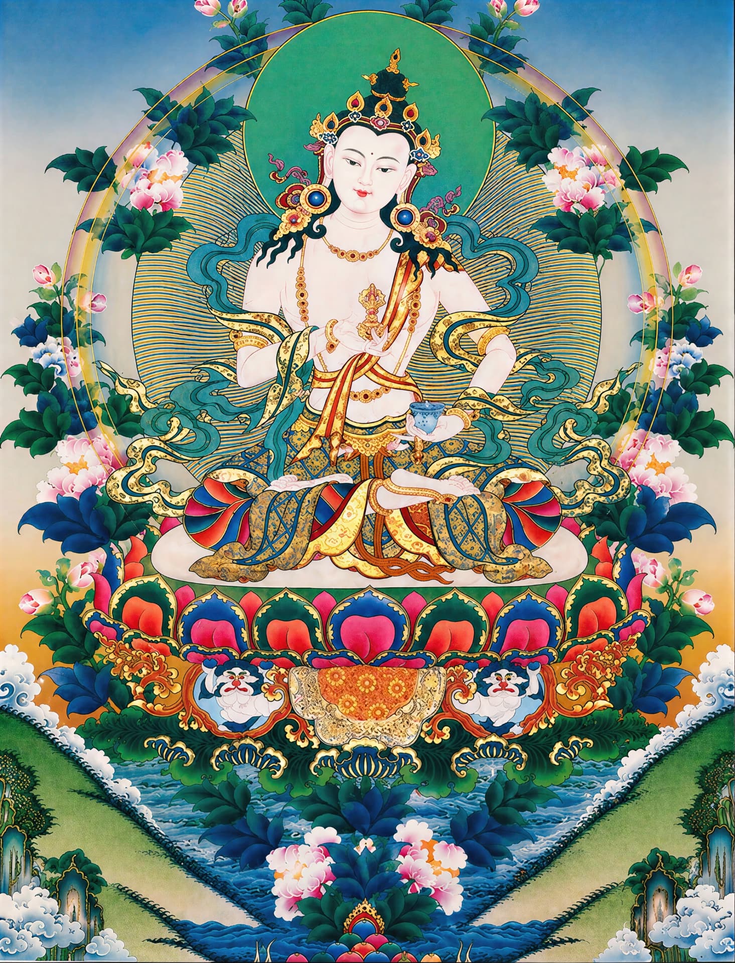 Thangka του Vajrasattva με βάτζρα και κουδούνι